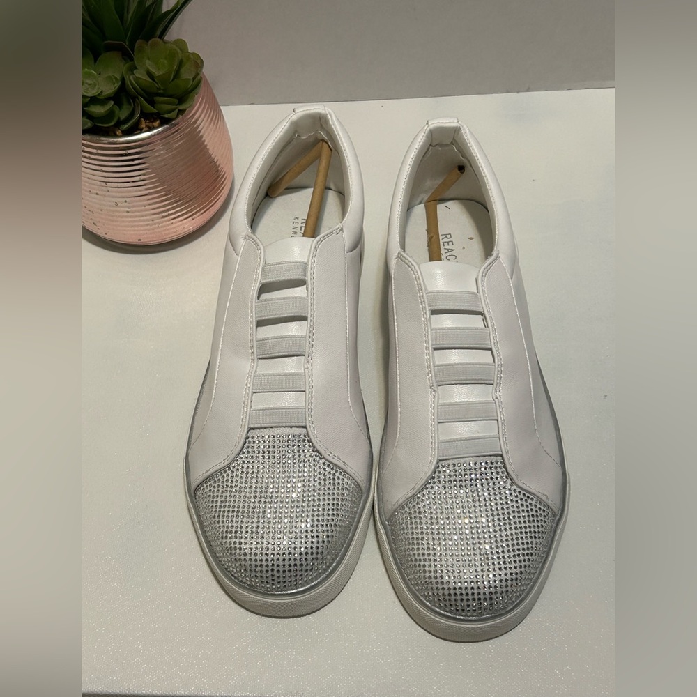Kenneth Cole White and Silver Embellished Sneakers